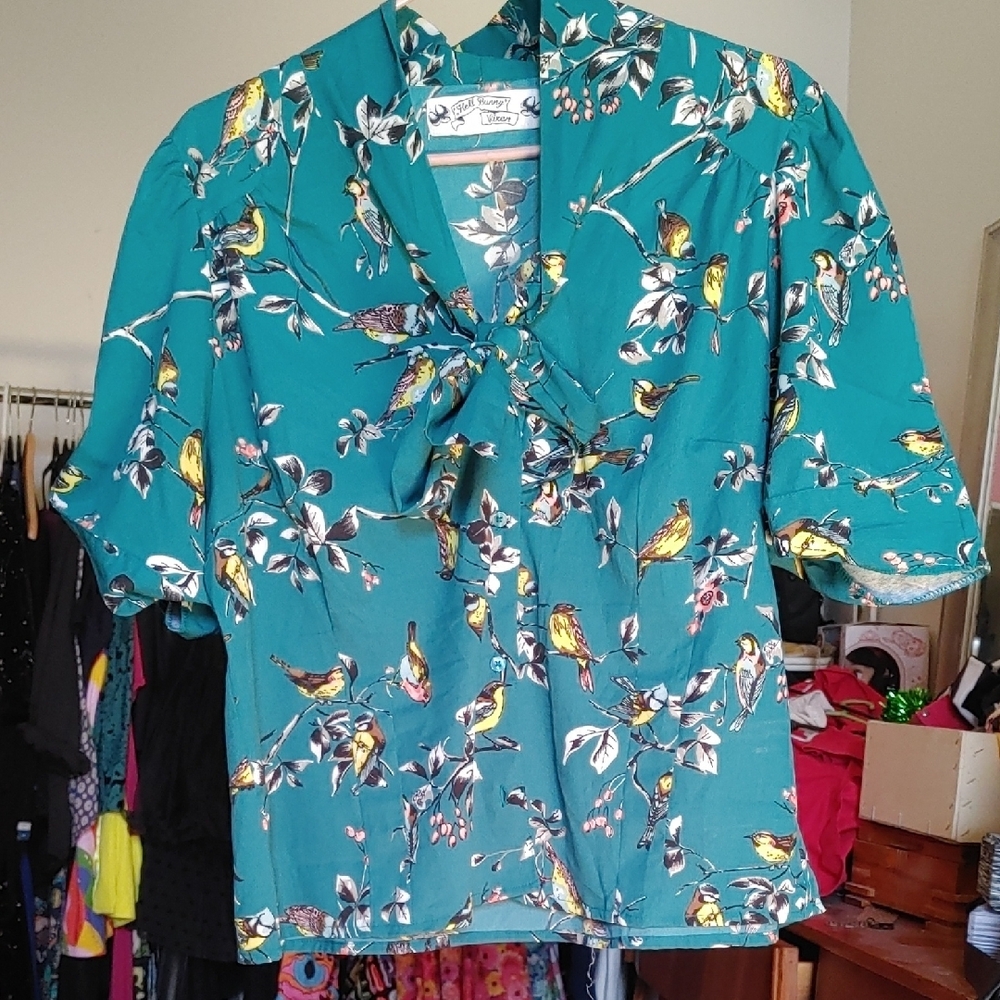 Hell Bunny Blue Tie Front Sailor Collar Blouse